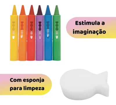 Giz Caneta 6 Cores C/ Esponja Banho Risque E Apague Buba Cor Colorido - Imagem 2